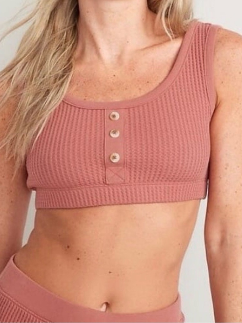 Old Navy Waffle Knit Button-Front Cami Bralette Crop Tank Top - Spice Girl